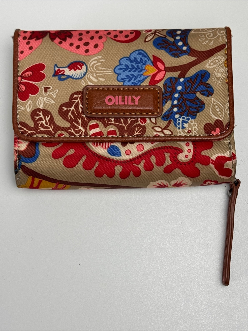 Oilily Beige Floral Canvas Wallet with Red & Blue Accents